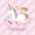 I am unicorn print with diamond star stripe background