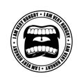 I am very hungry logo. Open mouth and teeth. Emblem for restaurant and cafe. Hunger is sign