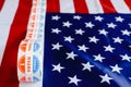 I vote today stickers roll, in US elections on American flag