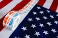 I vote today stickers roll, in US elections on American flag