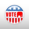 I Vote United States of America button election, badge, elephant republican party symbol. Vector illustration isolated