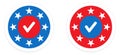 I voted badge. Presidential election in America 2020. Voting day in USA. Election campaign with stars. Blue and red round banner