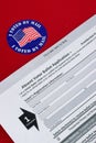 `I Voted By Mail` sticker and Absentee Voter Application Vote by Mail Form