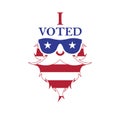 I voted sticker design. Bearded man in sunglasses. The US presidential election 2020. Vector illustration