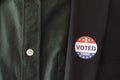 I Voted Today sticker on a man`s coat lapel for the US presidential election Royalty Free Stock Photo