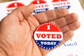 I voted today sticker for presidential election in United States, politics sign