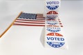 I Voted Today stickers and american flag on white background. US presidential election concept Royalty Free Stock Photo