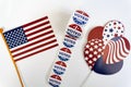 I Voted Today stickers, balloons and USA flag. US presidential election concept Royalty Free Stock Photo