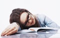 I want to sleep. Young business woman tired from office work wit Royalty Free Stock Photo