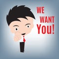 I want you, business man and pointing with finger for vacancy concept, illustration in flat design Royalty Free Stock Photo