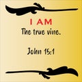 John 6:35 - Jesus` I AM the true vine vector statements on gradient yellow in gospel of John in the Bible`s new testament for scri