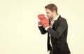 I will fight. Manager in boxing position. Professional man in boxing gloves. Keep fighting Royalty Free Stock Photo