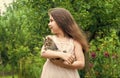 I will take care of you. small girl hold cute cat in hands. kid love her pet. human and animals. love and care. fluffy Royalty Free Stock Photo