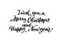 I wish you Merry christmas happy new year text vector on white background. Lettering for invitation, wedding and greeting card, Royalty Free Stock Photo