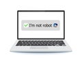 I'm not a robot check at work on a laptop. Captcha I'm not a robot computer code on a laptop. Royalty Free Stock Photo