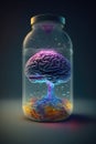 Sick brain inside a bottle filled with formaldehyde created with Generative AI technology