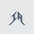 IA - logo or 2-letter code. Isometric 3d font for design. Letter I or number 1 and letter A - Monogram or logotype. Three-