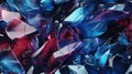 Plane wallpaper of huge pieces of broken glass in blue and red colors