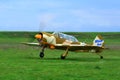 IAC 52 airplane takeoff, acrobatic plane, single engine, air show Royalty Free Stock Photo
