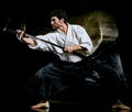 Iaido Kenjutsu bodoka man isolated black background