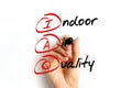 IAQ - Indoor Air Quality is the air quality within and around buildings and structures, text concept with marker