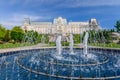 IASI, ROMANIA - 23 MAY 2015: Iasi Cultural Palace being restaurated with a beautiful green park on a sunny spring day with