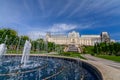 IASI, ROMANIA - 23 MAY 2015: Iasi Cultural Palace being restaurated with a beautiful green park on a sunny spring day with