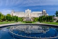 IASI, ROMANIA - 23 MAY 2015: Iasi Cultural Palace being restaurated with a beautiful green park on a sunny spring day with