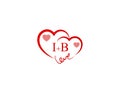 IB Initial heart shape Red colored love logo
