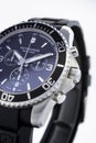 Ibach, Switzerland 31.03.2020 - The close up of Victorinox man watch stainless steel case stainless steel bracelet blue