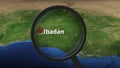 Ibadan city being found on the map, 3d rendering