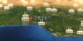 Ibadan city and factory icons on the map, industrial production related 3D rendering