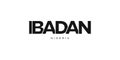 Ibadan in the Nigeria emblem. The design features a geometric style, vector illustration with bold typography in a modern font.