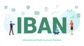 Iban international bank account number concept with big word or text and team people with modern flat style - vector