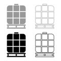 IBC intermediate bulk container tank for liquids fluid water storage reservoir set icon grey black color vector illustration
