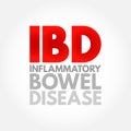 IBD Inflammatory Bowel Disease - group of inflammatory conditions of the colon and small intestine, acronym text concept