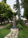 ÃÂ ibenik, Croatia - July 26, 2021: The Catholic Church of Gospa van Grada and the statue of Saint Franjo
