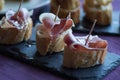 Iberian acorn ham tapas with potato tortilla skewers Mediterranean cuisine, typically Spanish