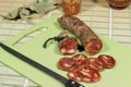 Iberian chorizo slices. Gourmet product. Royalty Free Stock Photo