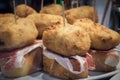 Iberian ham croquette in a pinchos bar in Bilbao, typical tapa in Spain