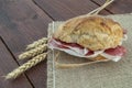 Iberian ham sandwich with homemade bread baked