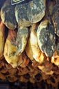 Iberian hams in the drying shed Royalty Free Stock Photo