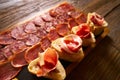 Iberian sausages ham board Tapas from spain Royalty Free Stock Photo