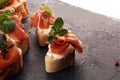 Iberico ham sandwich with homemade bread baked in wood oven or jamon sandwich with local herbs Royalty Free Stock Photo