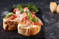 Iberico ham sandwich with homemade bread baked in wood oven or jamon sandwich with local herbs Royalty Free Stock Photo