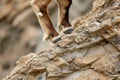 ibex hoof closeup on the rugged cliff surface