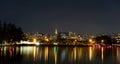 Ibirapuera park fountains and lake at night, Sao Paulo city Royalty Free Stock Photo