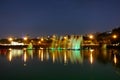 Ibirapuera park fountains and lake at night, Sao Paulo city Royalty Free Stock Photo