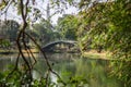 Ibirapuera`s park brigde with trees and a lake