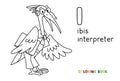 Ibis interpreter or translator. ABC Coloring book Royalty Free Stock Photo